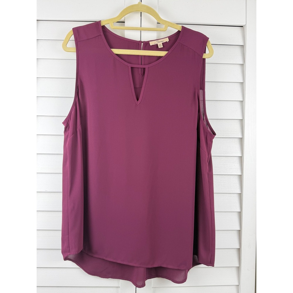 Serein Sleeveless Blouse Women XXL Burgundy Keyhole Pleated Back Chiffon Top